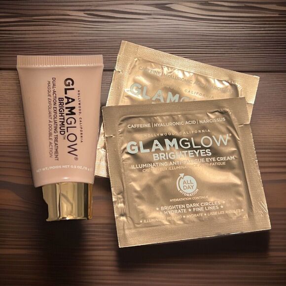 GLAMGLOW Brightmud Exfoliating Mask .5oz & 2Bright Eyes Eye Cream Samples Sealed - Picture 3 of 11